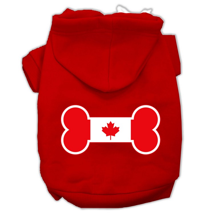 Bone Shaped Canadian Flag Screen Print Pet Hoodies Red XS