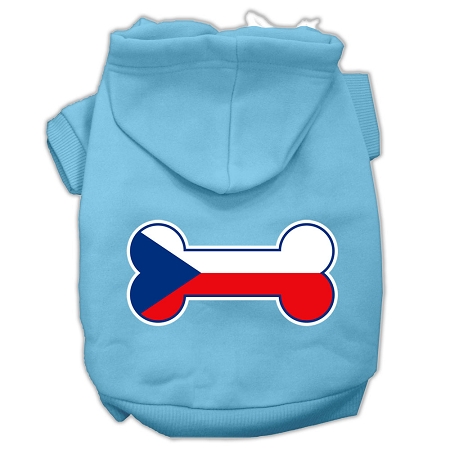 Bone Shaped Czech Republic Flag Screen Print Pet Hoodies Baby Blue XS