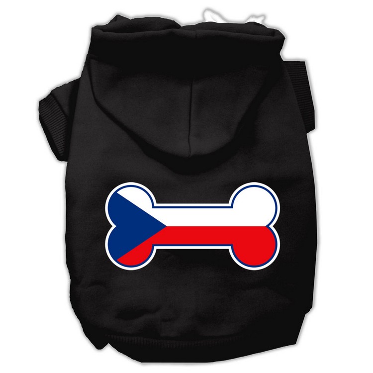 Bone Shaped Czech Republic Flag Screen Print Pet Hoodies Black XS