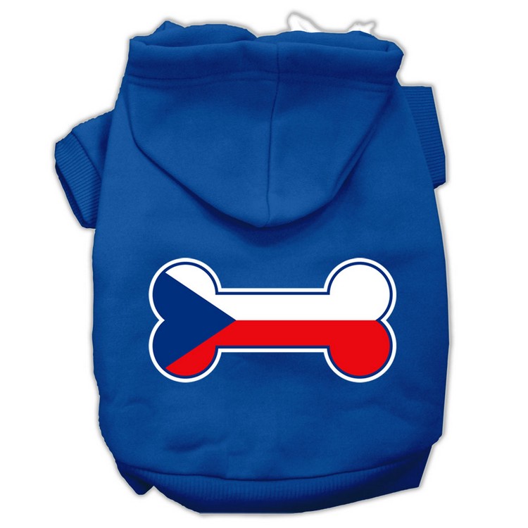 Bone Shaped Czech Republic Flag Screen Print Pet Hoodies Blue XS