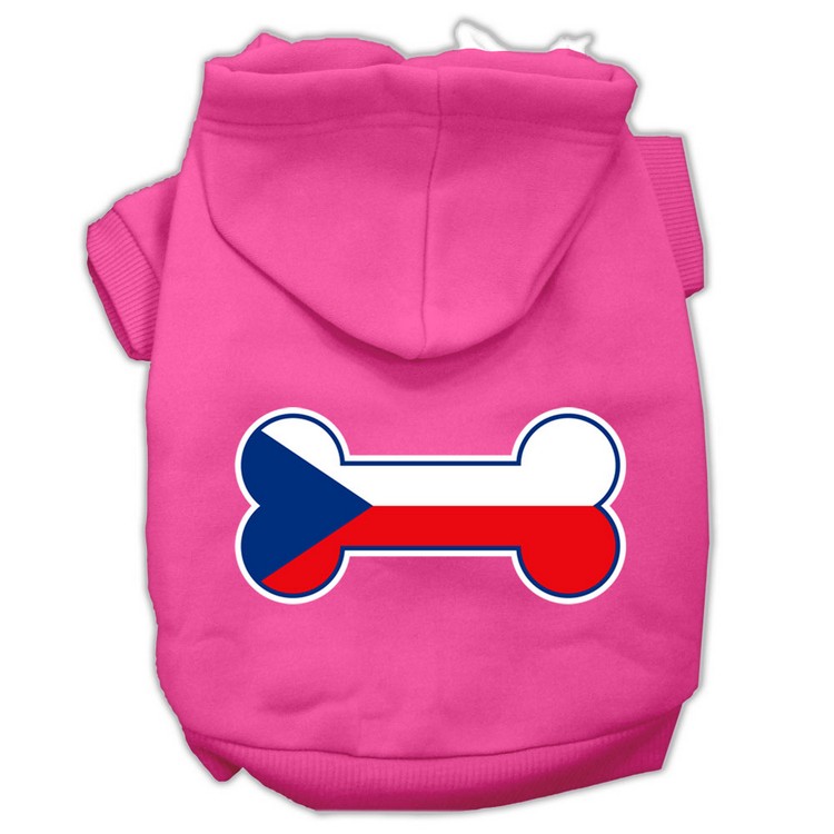 Bone Shaped Czech Republic Flag Screen Print Pet Hoodies Bright Pink Size XS