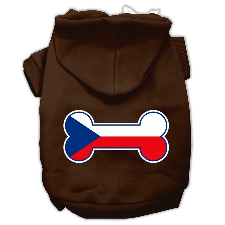 Bone Shaped Czech Republic Flag Screen Print Pet Hoodies Brown Size XS