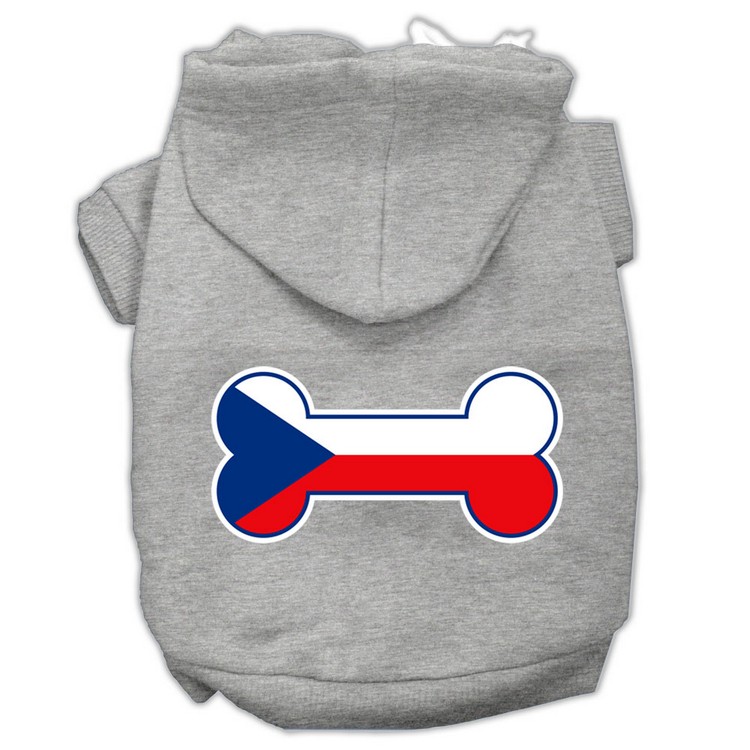 Bone Shaped Czech Republic Flag Screen Print Pet Hoodies Grey M