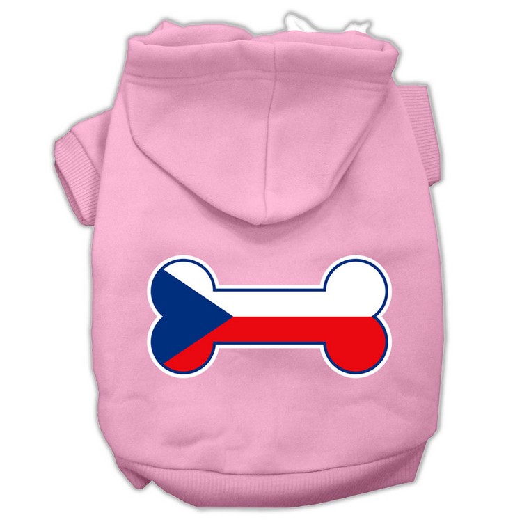 Bone Shaped Czech Republic Flag Screen Print Pet Hoodies Light Pink Size XS