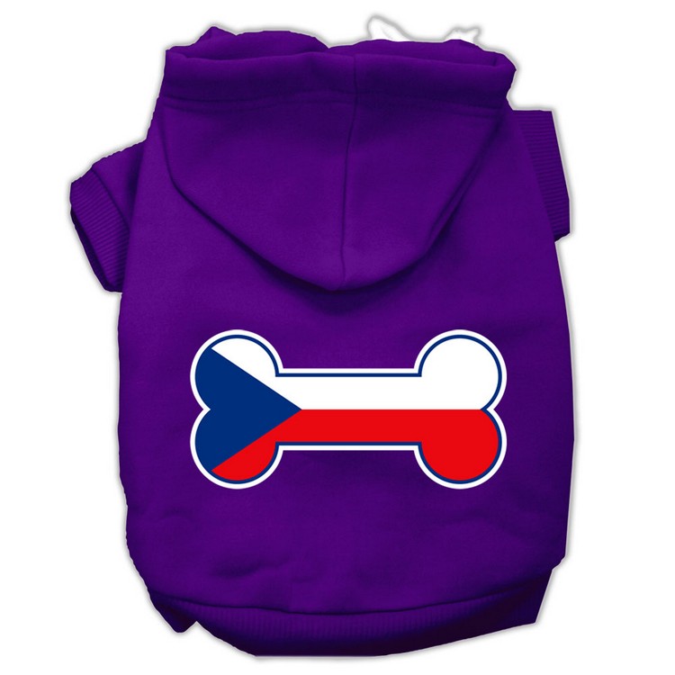 Bone Shaped Czech Republic Flag Screen Print Pet Hoodies Purple L