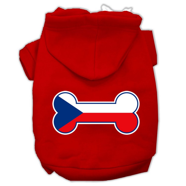 Bone Shaped Czech Republic Flag Screen Print Pet Hoodies Red XS