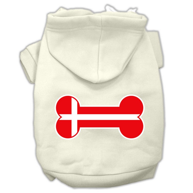 Bone Shaped Denmark Flag Screen Print Pet Hoodies Cream Size XXXL