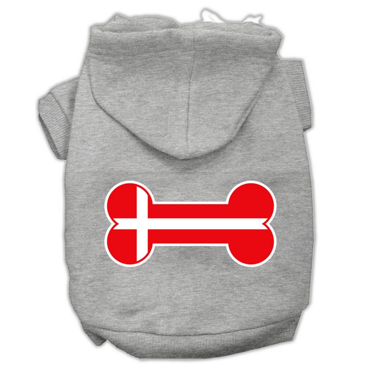 Bone Shaped Denmark Flag Screen Print Pet Hoodies Grey XS