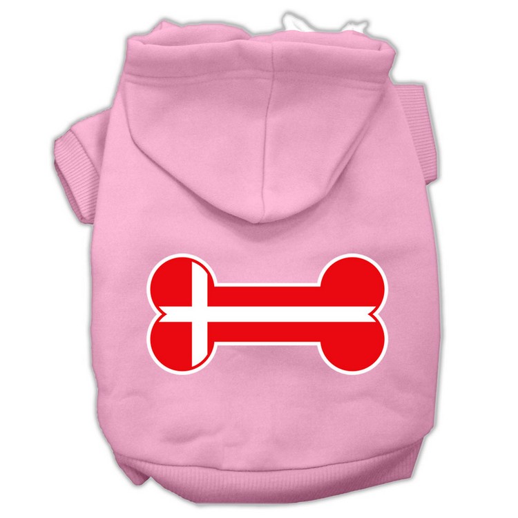 Bone Shaped Denmark Flag Screen Print Pet Hoodies Light Pink Size XS