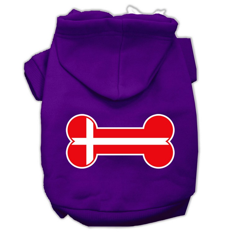 Bone Shaped Denmark Flag Screen Print Pet Hoodies Purple Size XS