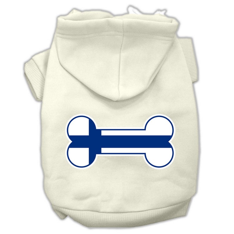 Bone Shaped Finland Flag Screen Print Pet Hoodies Cream XS