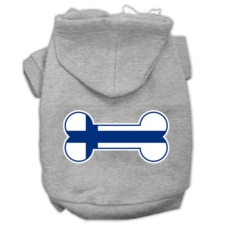 Bone Shaped Finland Flag Screen Print Pet Hoodies Grey M