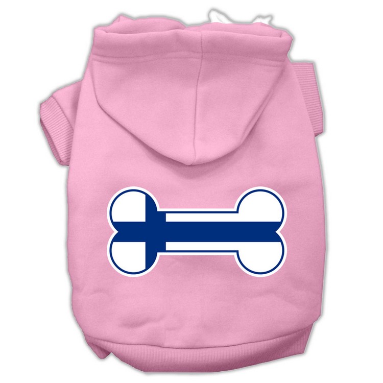 Bone Shaped Finland Flag Screen Print Pet Hoodies Light Pink Size XS