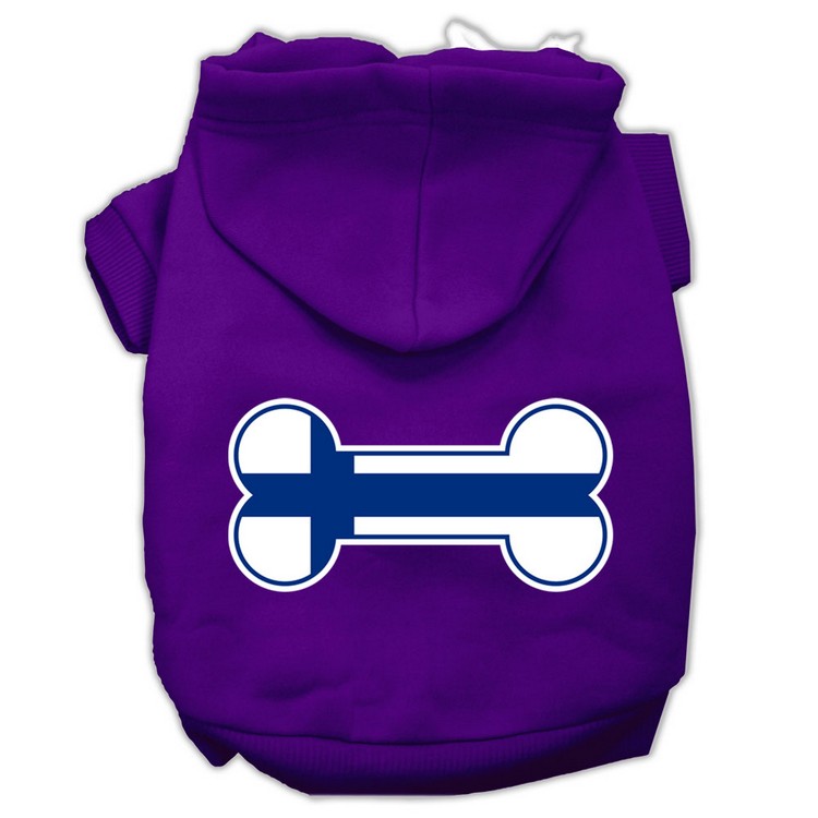 Bone Shaped Finland Flag Screen Print Pet Hoodies Purple XS