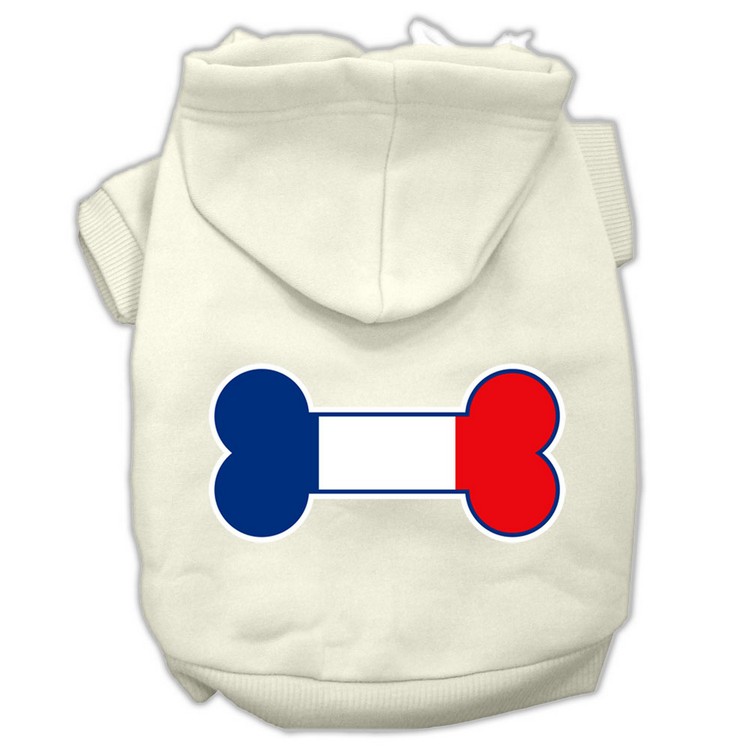 Bone Shaped France Flag Screen Print Pet Hoodies Cream Size XS