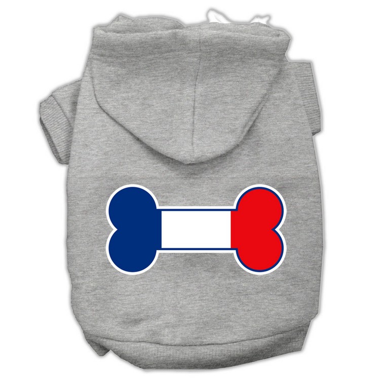 Bone Shaped France Flag Screen Print Pet Hoodies Grey XS