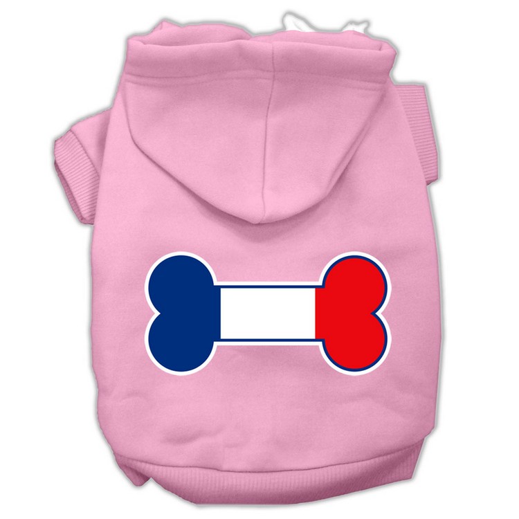 Bone Shaped France Flag Screen Print Pet Hoodies Light Pink Size XS