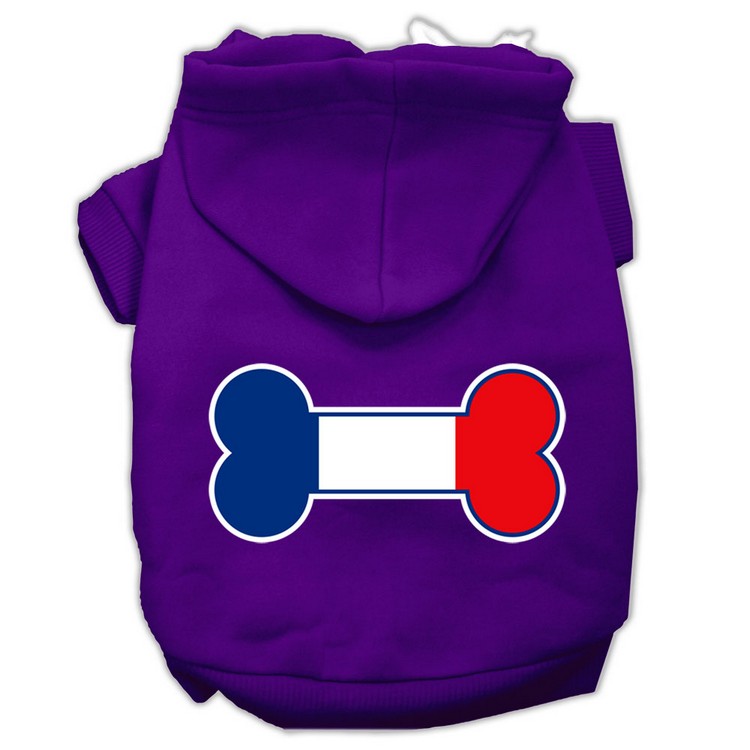 Bone Shaped France Flag Screen Print Pet Hoodies Purple Size XS