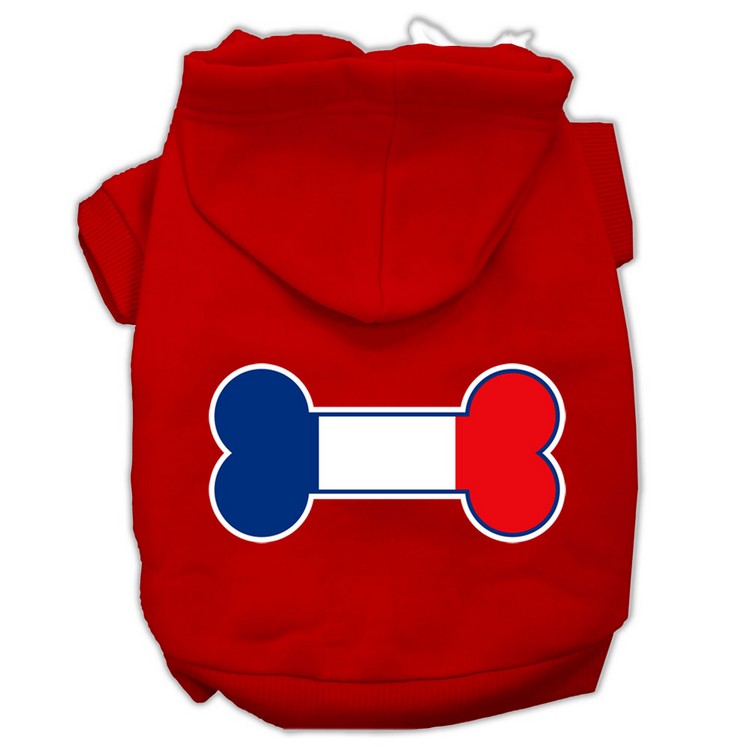 Bone Shaped France Flag Screen Print Pet Hoodies Red Size XS