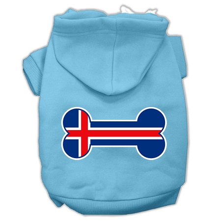 Bone Shaped Iceland Flag Screen Print Pet Hoodies Baby Blue XS