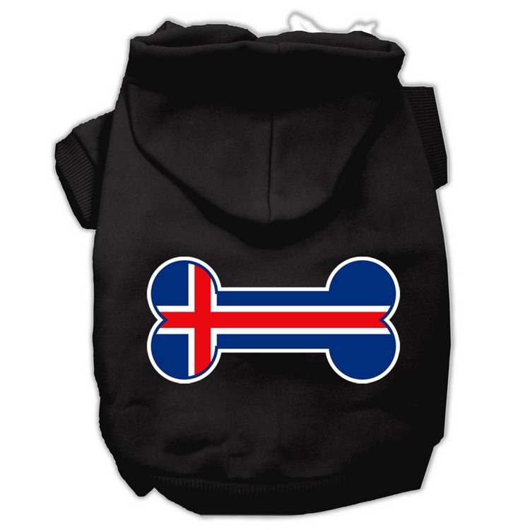 Bone Shaped Iceland Flag Screen Print Pet Hoodies Black XS