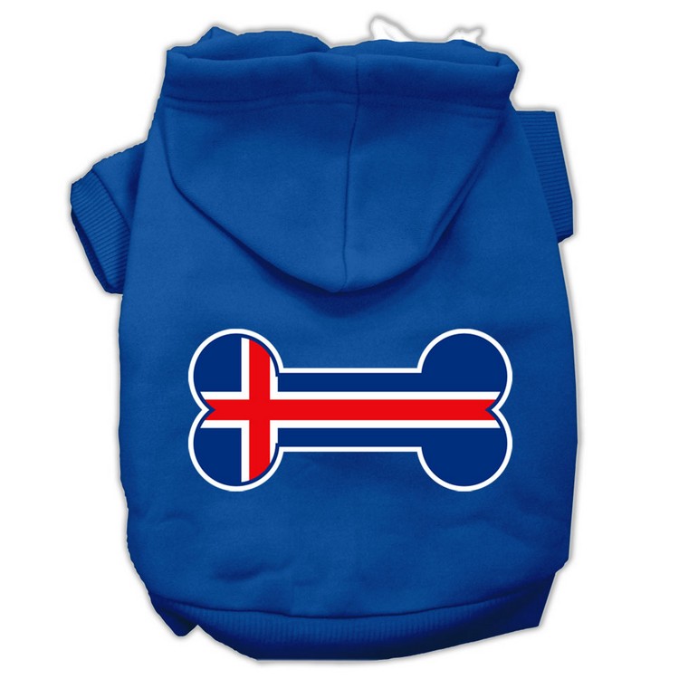 Bone Shaped Iceland Flag Screen Print Pet Hoodies Blue XS