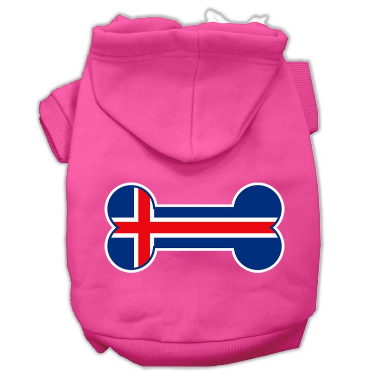 Bone Shaped Iceland Flag Screen Print Pet Hoodies Bright Pink Size XS