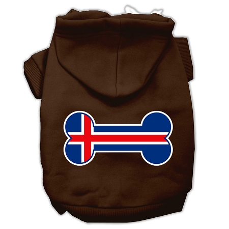 Bone Shaped Iceland Flag Screen Print Pet Hoodies Brown XS