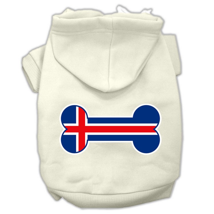 Bone Shaped Iceland Flag Screen Print Pet Hoodies Cream Size XS