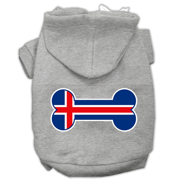 Bone Shaped Iceland Flag Screen Print Pet Hoodies Grey XS