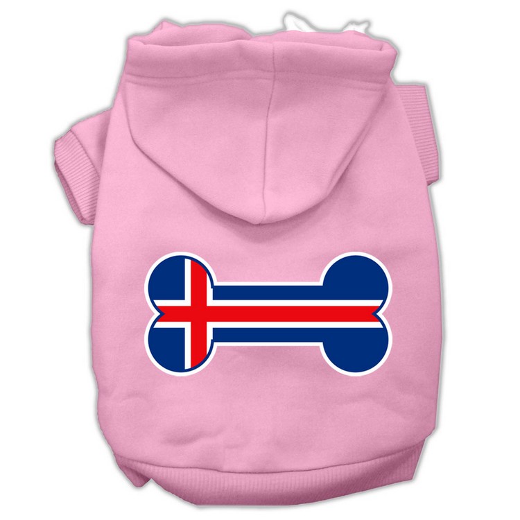 Bone Shaped Iceland Flag Screen Print Pet Hoodies Light Pink Size XS