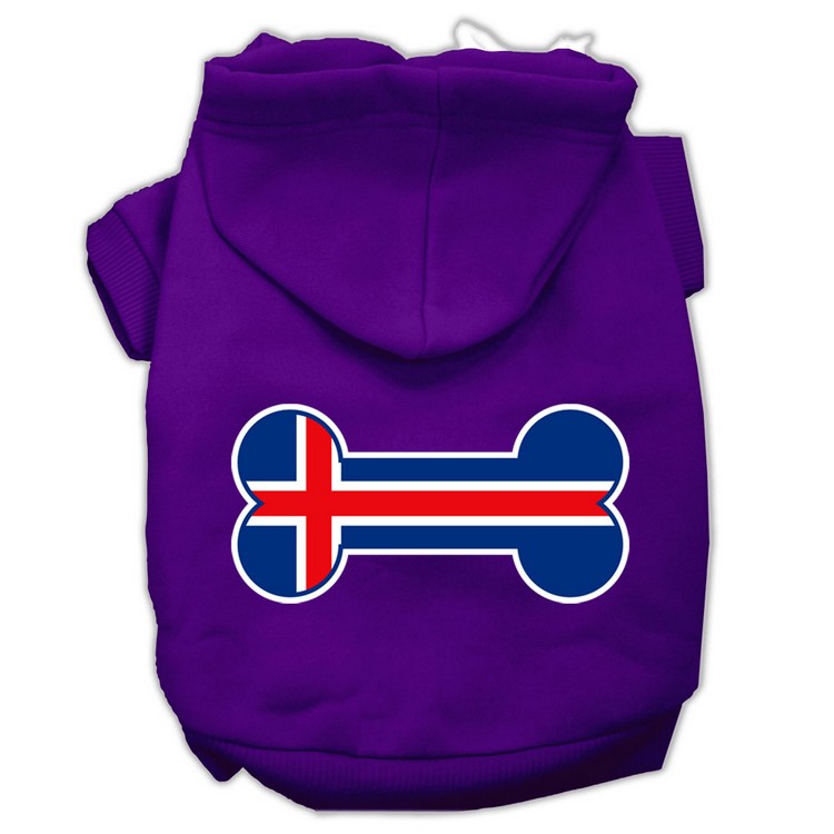 Bone Shaped Iceland Flag Screen Print Pet Hoodies Purple Size XS