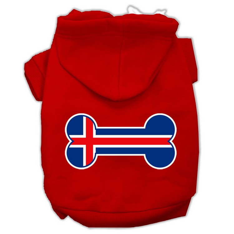 Bone Shaped Iceland Flag Screen Print Pet Hoodies Red Size XS