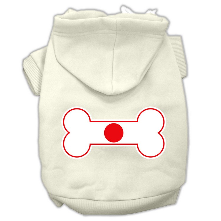 Bone Shaped Japan Flag Screen Print Pet Hoodies Cream Size XS