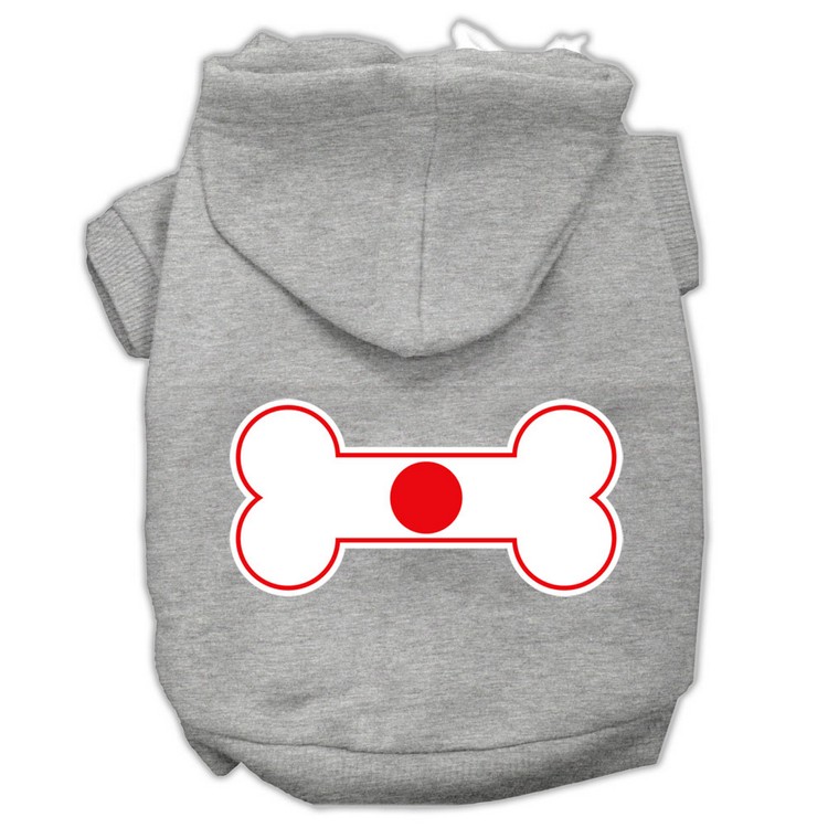 Bone Shaped Japan Flag Screen Print Pet Hoodies Grey XS