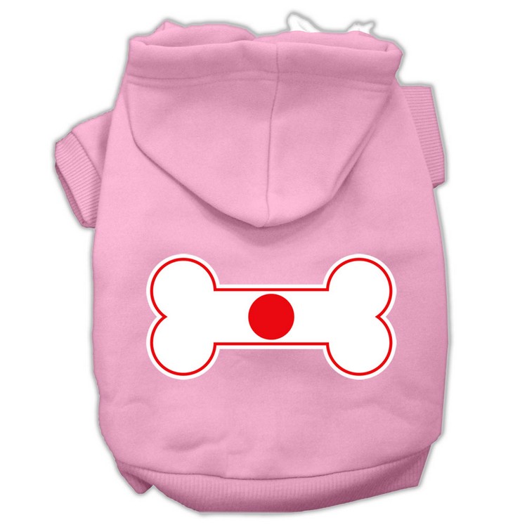 Bone Shaped Japan Flag Screen Print Pet Hoodies Light Pink Size XS