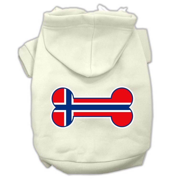 Bone Shaped Norway Flag Screen Print Pet Hoodies Cream Size XS