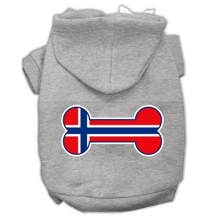 Bone Shaped Norway Flag Screen Print Pet Hoodies Grey L