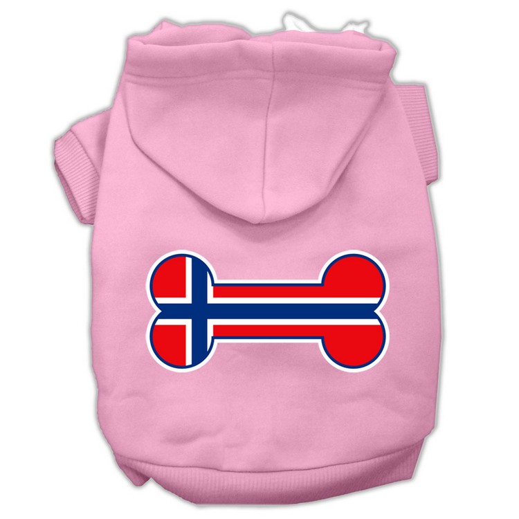 Bone Shaped Norway Flag Screen Print Pet Hoodies Light Pink Size XS