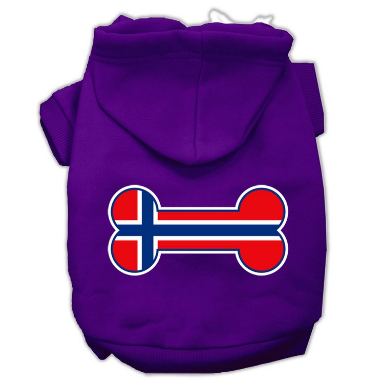 Bone Shaped Norway Flag Screen Print Pet Hoodies Purple Size XS