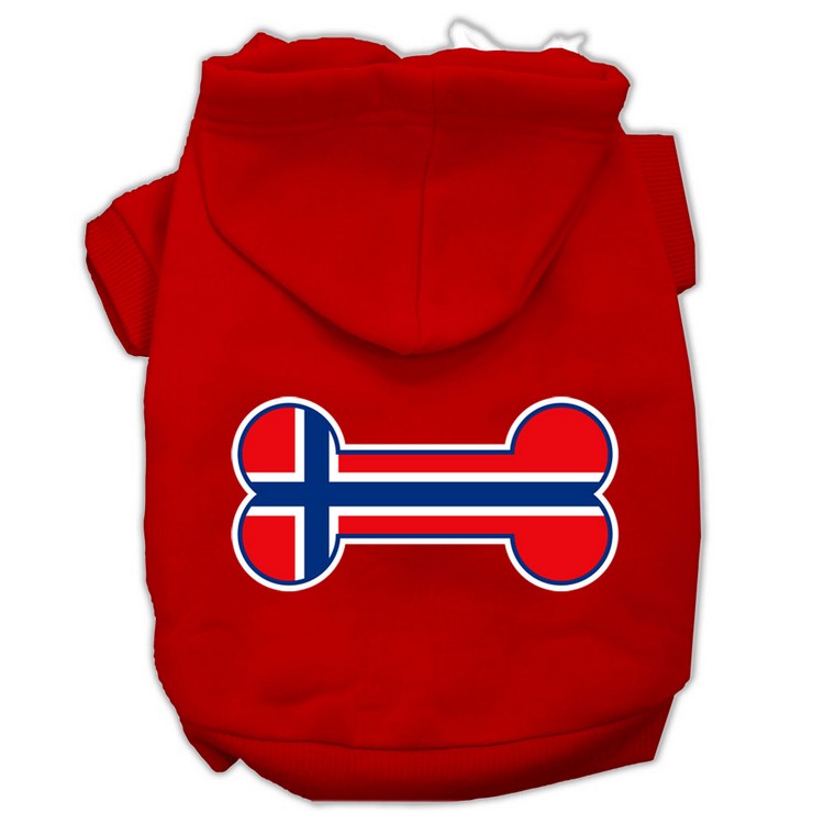 Bone Shaped Norway Flag Screen Print Pet Hoodies Red Size XS