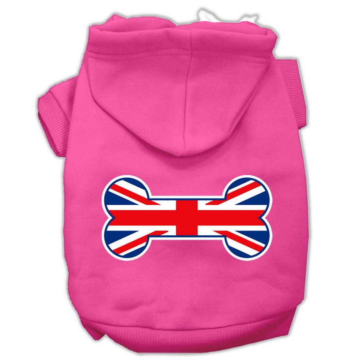 Bone Shaped United Kingdom (Union Jack) Flag Screen Print Pet Hoodies Bright Pink L