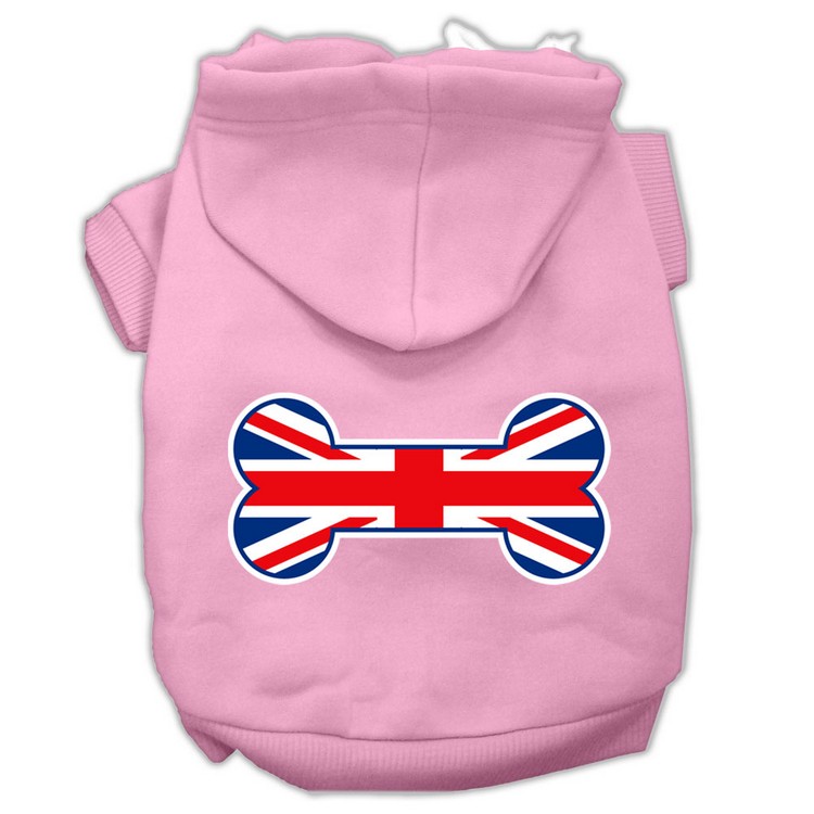 Bone Shaped United Kingdom (Union Jack) Flag Screen Print Pet Hoodies Light Pink Size XS