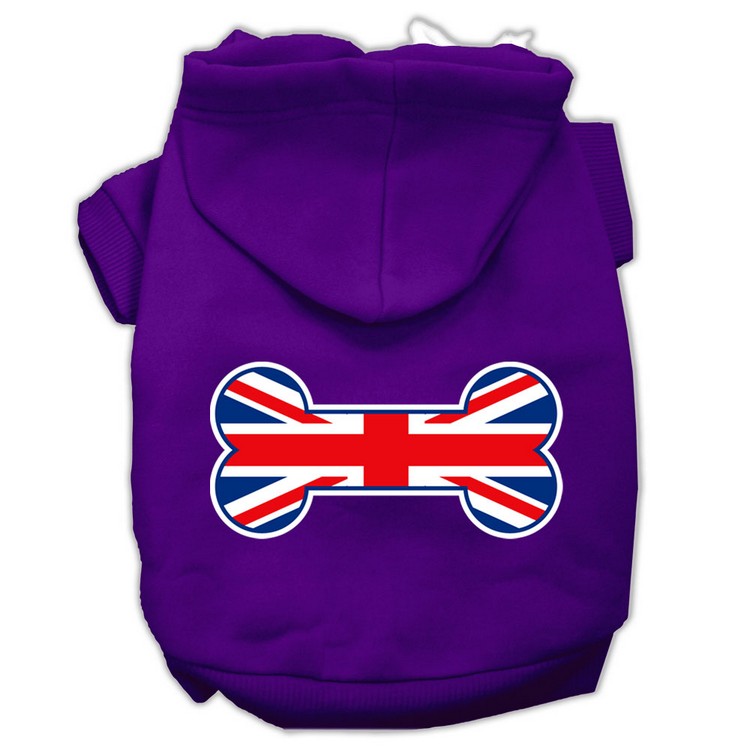 Bone Shaped United Kingdom (Union Jack) Flag Screen Print Pet Hoodies Purple Size XS