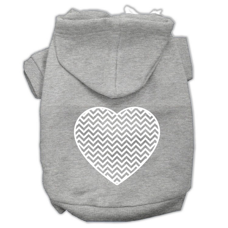 Chevron Heart Screen Print Dog Pet Hoodies Grey Size XS