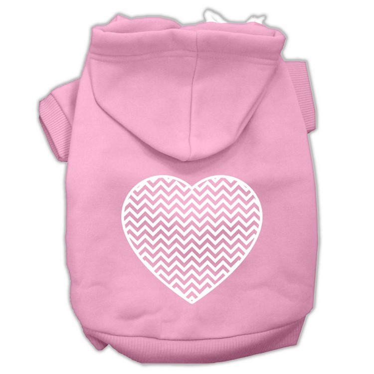 Chevron Heart Screen Print Dog Pet Hoodies Light Pink Size Med