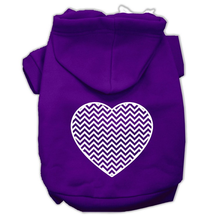 Chevron Heart Screen Print Dog Pet Hoodies Purple Size XS