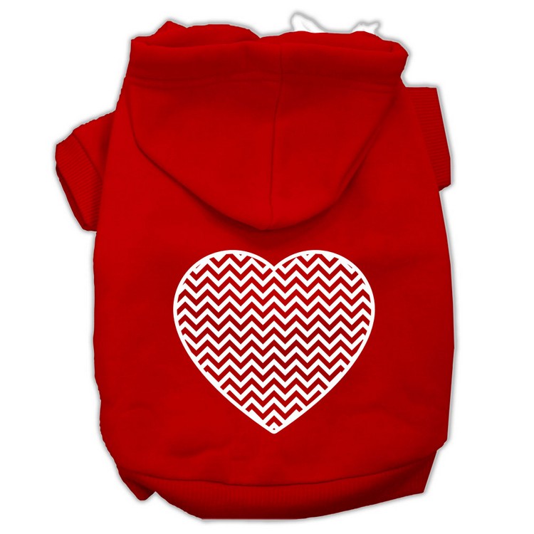 Chevron Heart Screen Print Dog Pet Hoodies Red Size Med