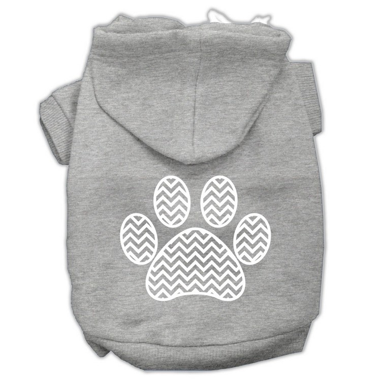 Chevron Paw Screen Print Pet Hoodies Grey Size Sm