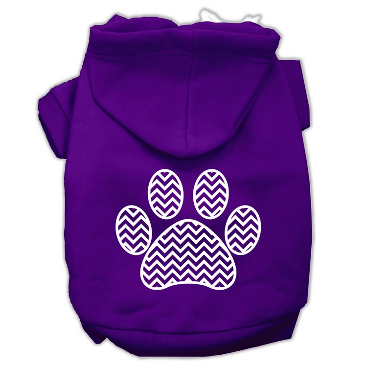 Chevron Paw Screen Print Pet Hoodies Purple Size XS